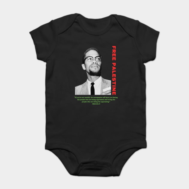 Free Palestine Malcolm X Baby Bodysuit by QuirkyQuest Creations